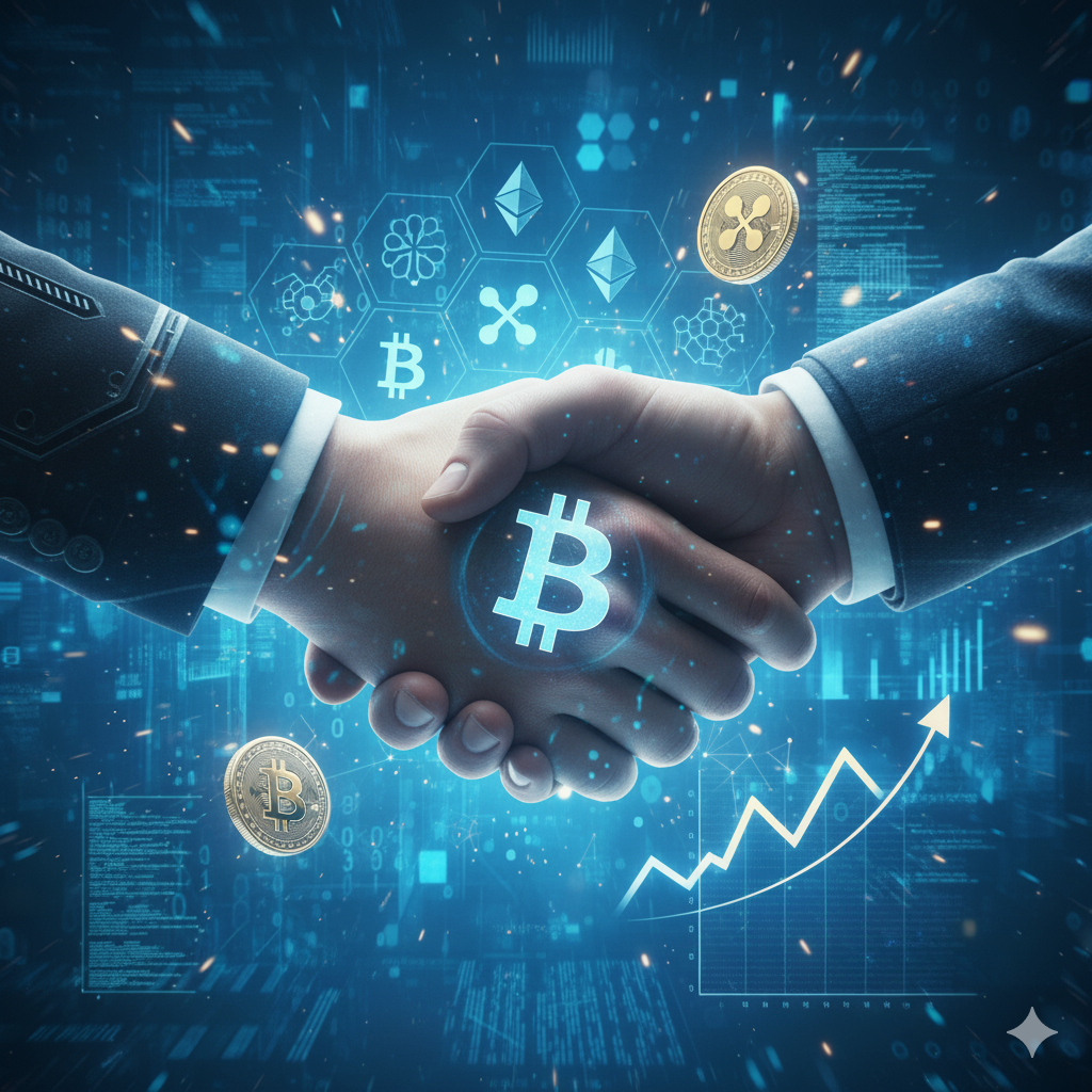 Aperto de mão digital simbolizando golpe de pig butchering com criptomoedas